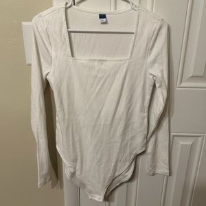 White ribbed square neck bodysuit Size L